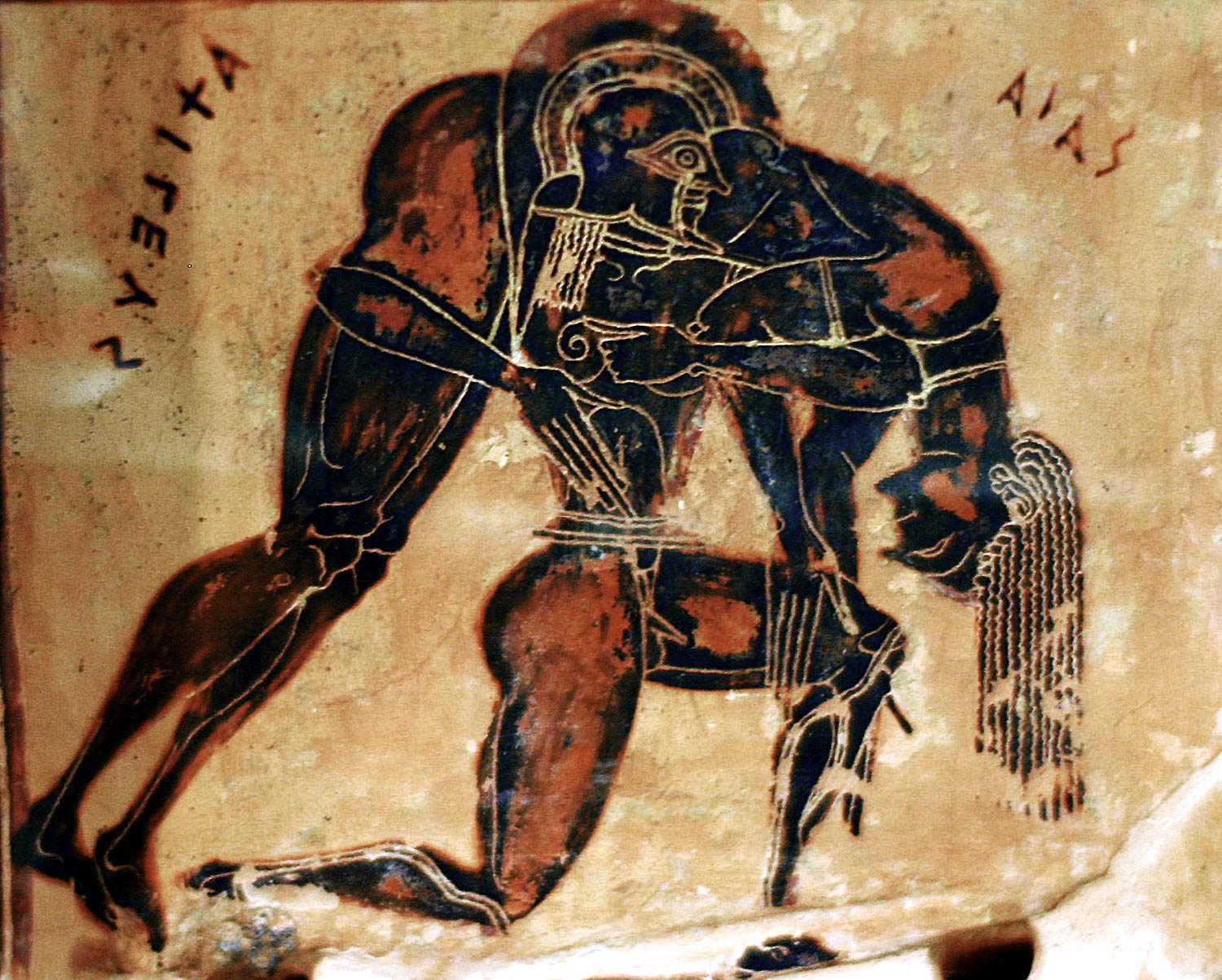 Greek vase depicting Achilles carrying Ajax