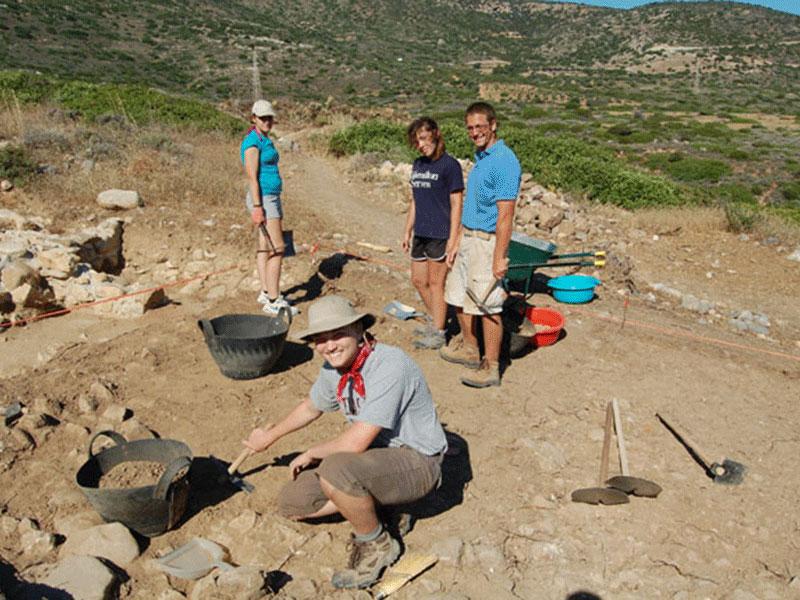 Students working on a remote dig site.