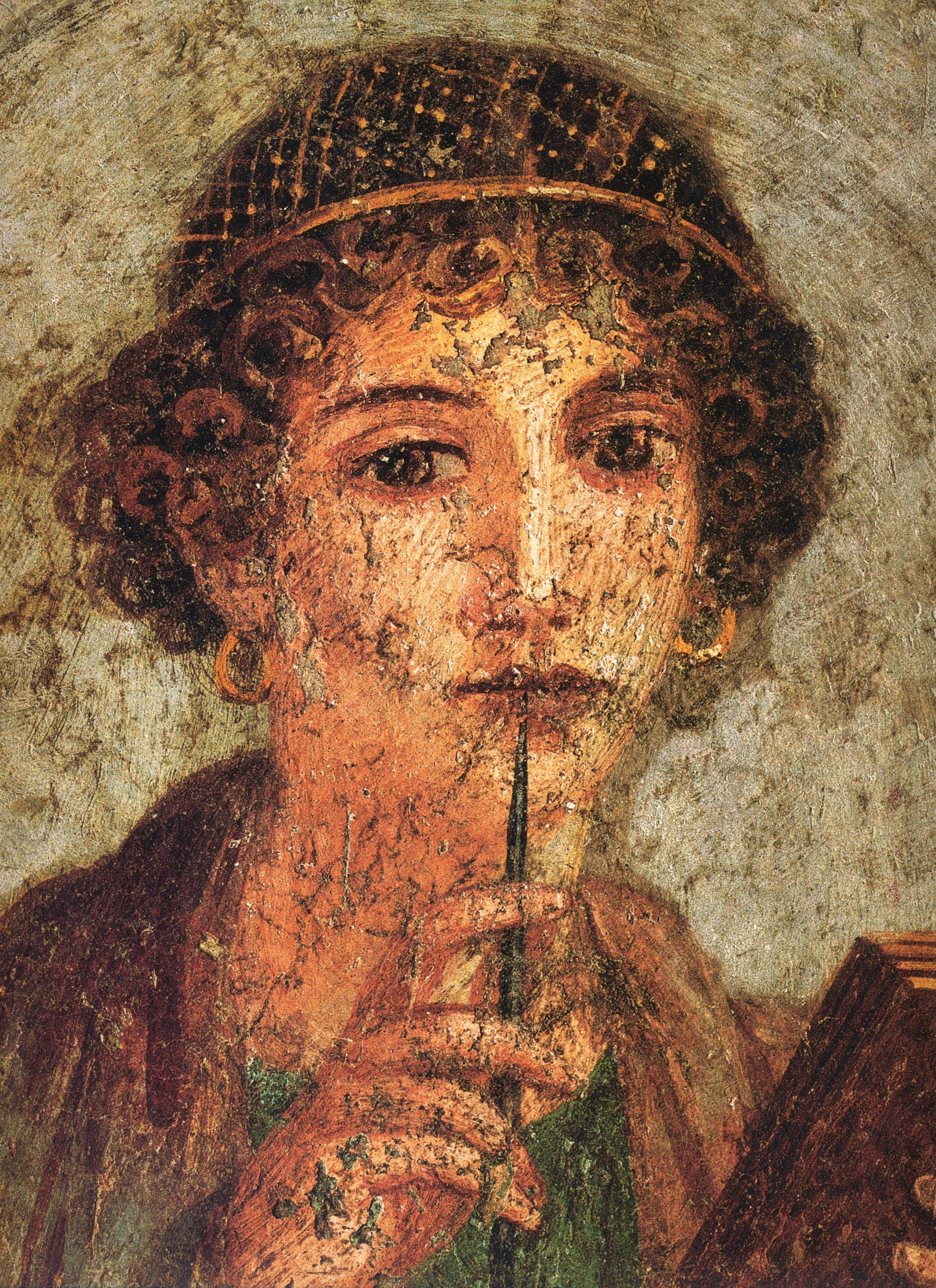 Fresco image of Sappho from Pompeii